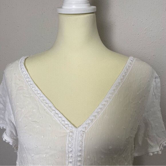 NWT Adrienne Vittadini Semi Sheer White Flutter Sleeve Peasant Top Womens Size M - Picture 8 of 14